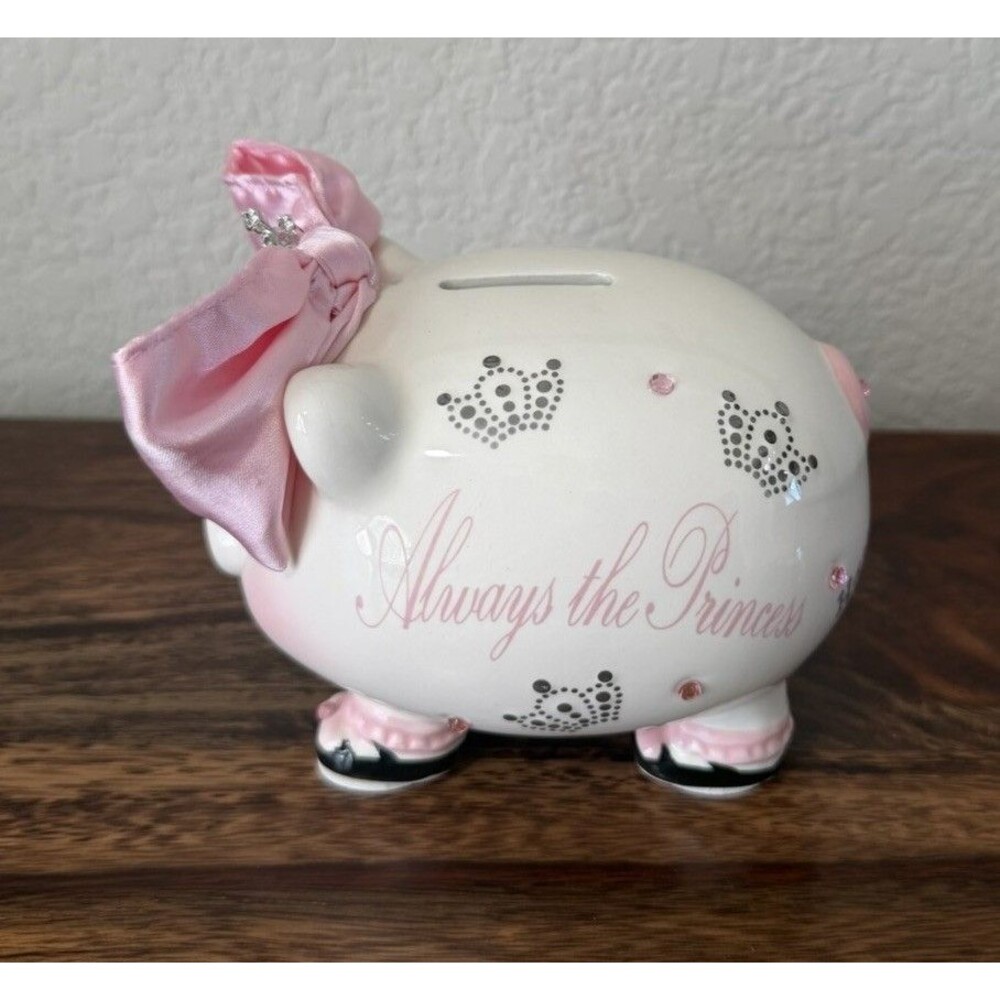 Mud Pie Ceramic Piggy Bank Always Princess 5.5 Tall 7 Long.